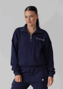Collegiate Cropped Half Zip - Navy