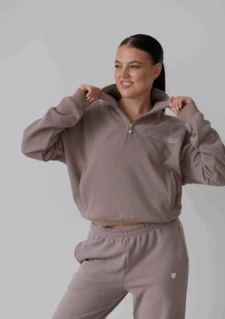 Collegiate Cropped Half Zip - Latte