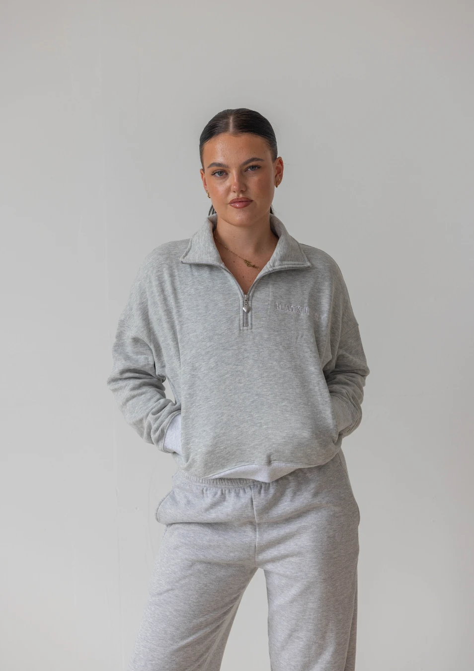 Collegiate Cropped Half Zip - Grey 3 Collegiate Cropped Half Zip - Grey