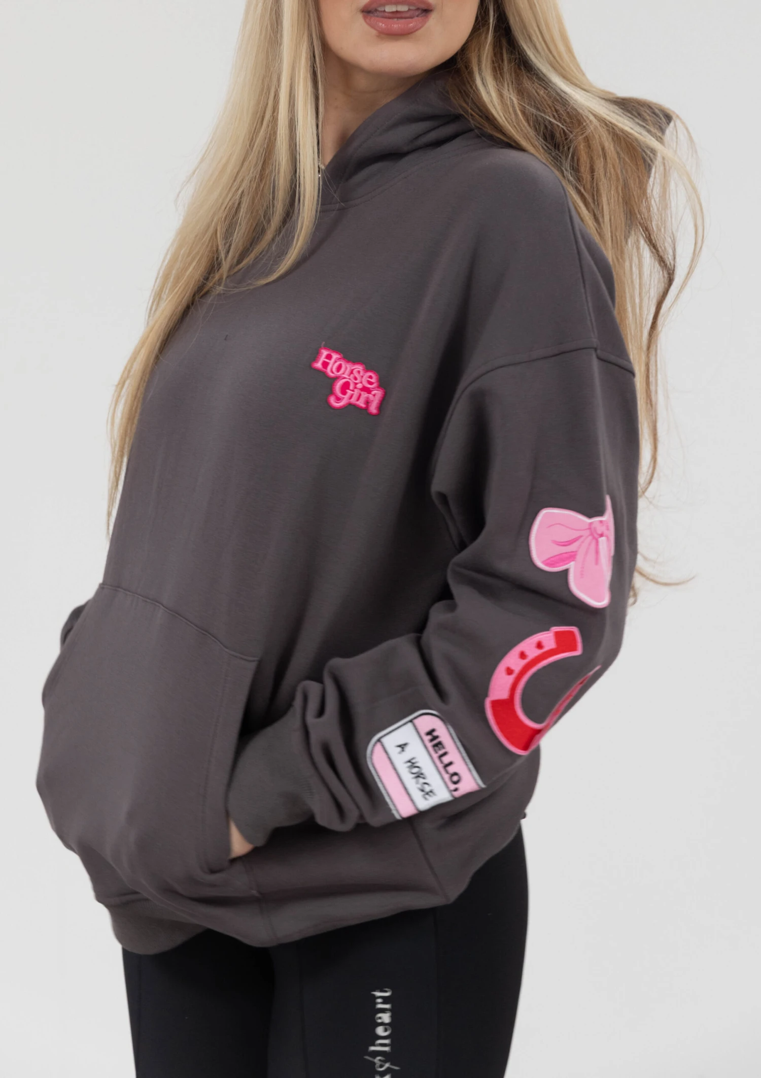 Horse Girl Patch Hoodie - Charcoal 4 Horse Girl Patch Hoodie - Charcoal - Image 2