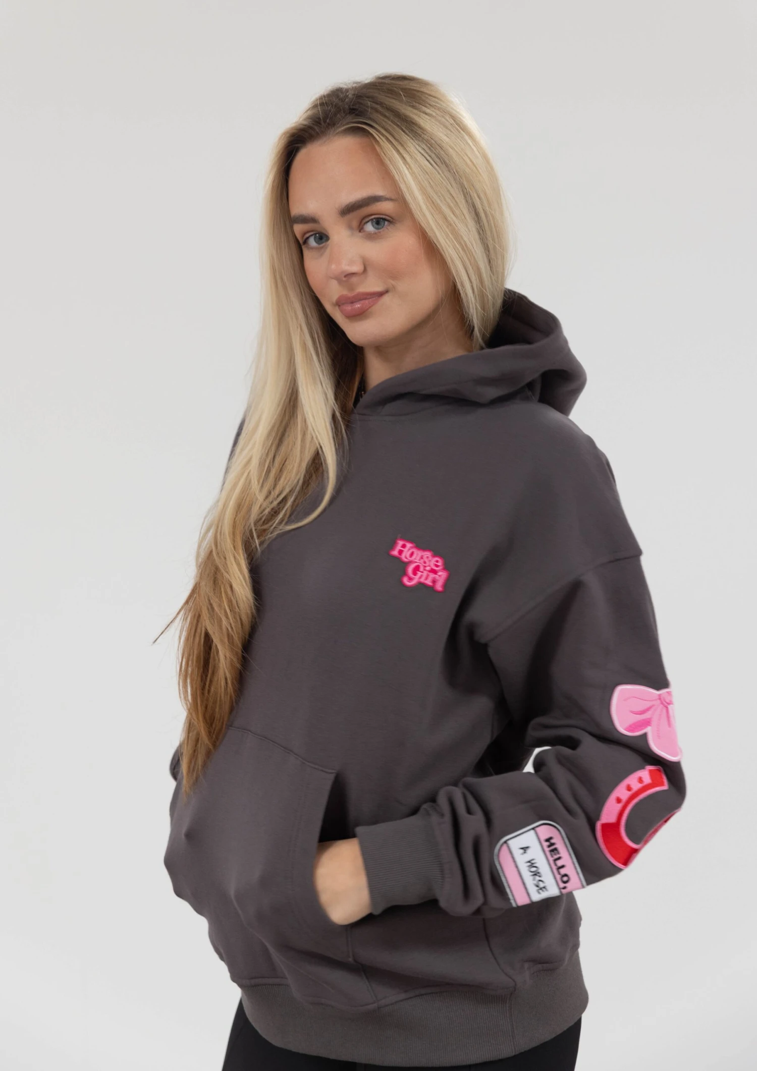 Horse Girl Patch Hoodie - Charcoal 6 Horse Girl Patch Hoodie - Charcoal - Image 4