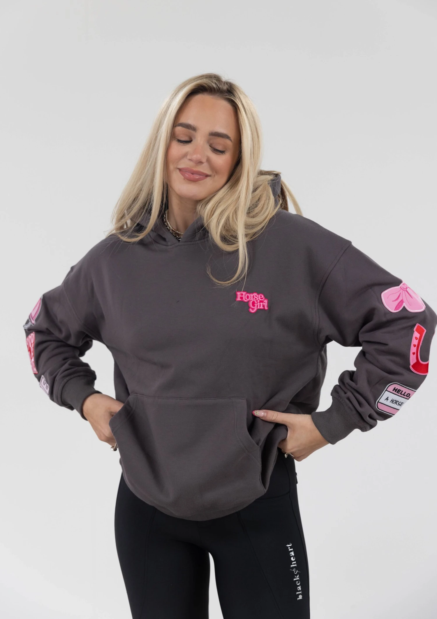 Horse Girl Patch Hoodie - Charcoal 9 Horse Girl Patch Hoodie - Charcoal - Image 7