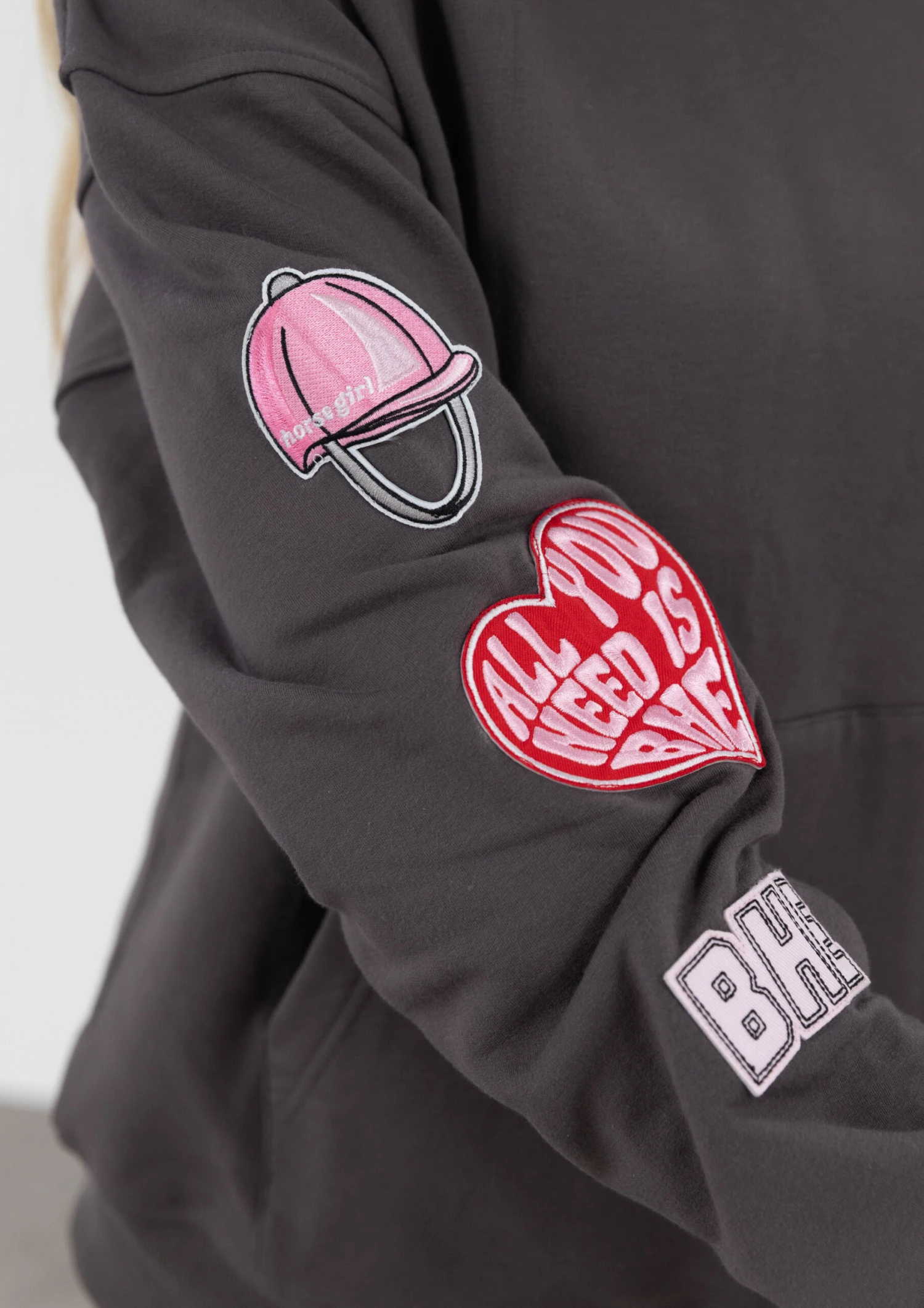 Horse Girl Patch Hoodie - Charcoal 11 Horse Girl Patch Hoodie - Charcoal - Image 9