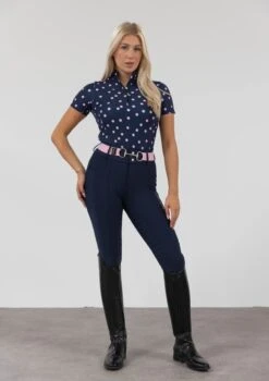 AirTec Short Sleeve Base Layer - Pink & Midnight Polka Dot -Black Heart Equestrian Store 92A2612