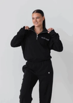 Collegiate Cropped Half Zip - Black