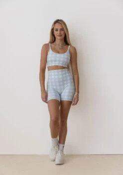 Active Scrunch Shorts - Blue Check -Black Heart Equestrian Store GINGHAMSET
