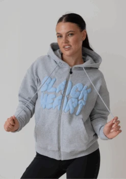 Full Zip Bubble Print Hoodie - Grey