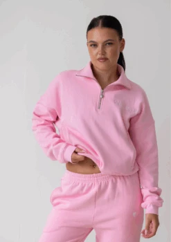 Collegiate Cropped Half Zip - Bubblegum