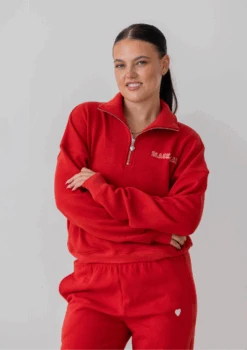 Collegiate Cropped Half Zip - Red