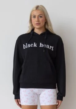 Vintage Rose Appliqué Hoodie - Black